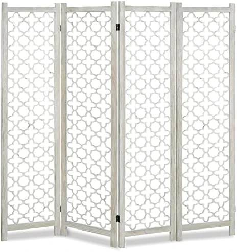 ACEHOME Room Dividers 4 Panel,Home Folding Privacy Carved Wood Screens 5.6Ft,Portable Office Walls Dividers,Indoor Decorative Room Divider,No Installation Required(Grayish White) - Image 5