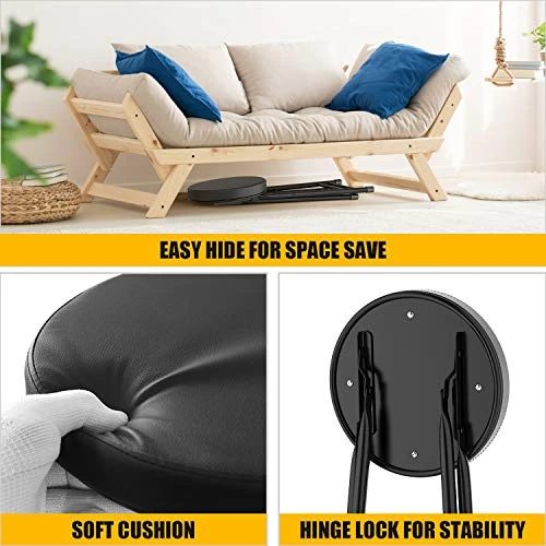 Folding Stool,Cushioned Padded Folding Stool 18.1 Inch,Brown Portable Heavy Duty Collapsible Padded Round Stool - Image 3