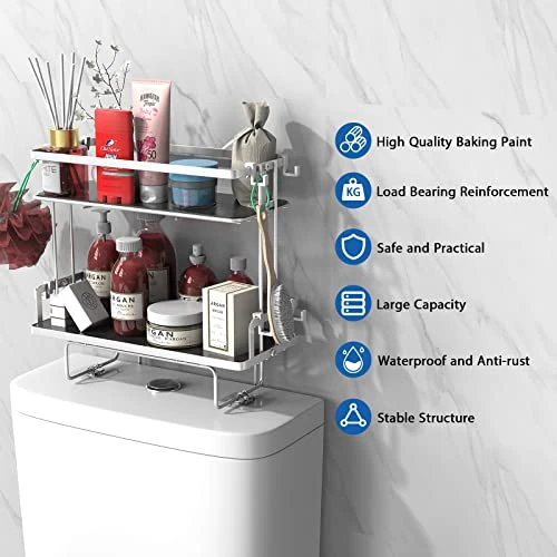 Misounda Over The Toilet Storage,Toilet Rack,Toilet Storage Rack, 2-Tier Bathroom Organizer Shelves With Divider,No Drilling Space Saver With Wall Mounting Design,White - Image 3