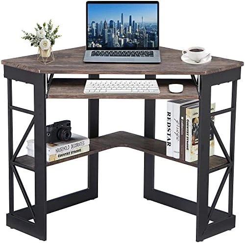 VECELO Corner Computer Desk 41 X 30 Inches, Antique Brown & Modern Versatile Nightstands X-Design Side End Table Night Stand Storage Shelf With Bin Drawer For Living Room Bedroom, Set Of 2 (Brown) - Image 9