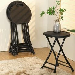 Allpop 2 Pack Folding Stool With Double Bars, 18 Inch Plastic Foldable Stool Set Of 2, 550lb Capacity, Portable Round Step Stool For Adults Kitchen Garden, Black