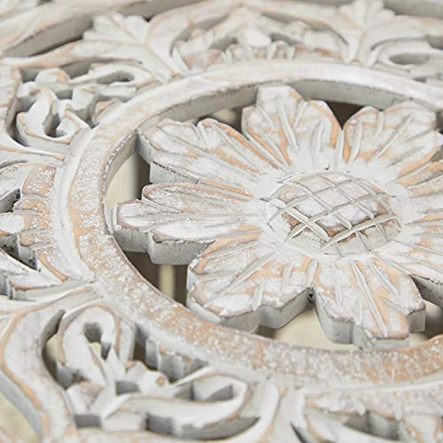 Deco 79 Wood Floral Handmade Intricately Carved Coffee Table With Hollow Interior, 33" X 33" X 18", Light Gray - Image 5