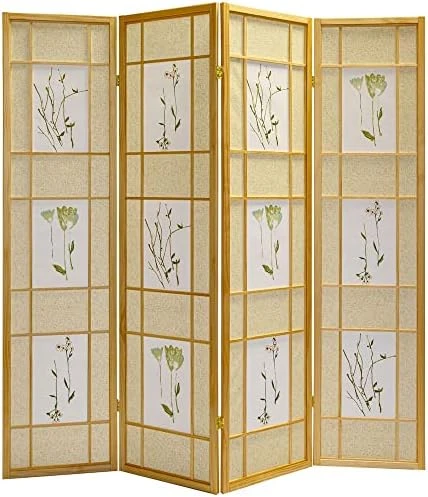 Legacy Decor 4 Panel Room Divider Privacy Screen Botanical Floral Accented Natural Color 71 Tall X 70 Inches Wide - Image 8