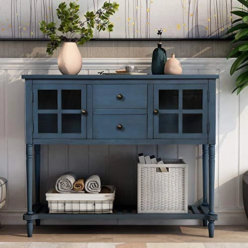 Harper & Bright Designs Console Table Buffet Sideboard Cabinet Sofa Table With Storage Drawers And Bottom Shelf Cabinet Living Room (Antique Blue) - Image 2