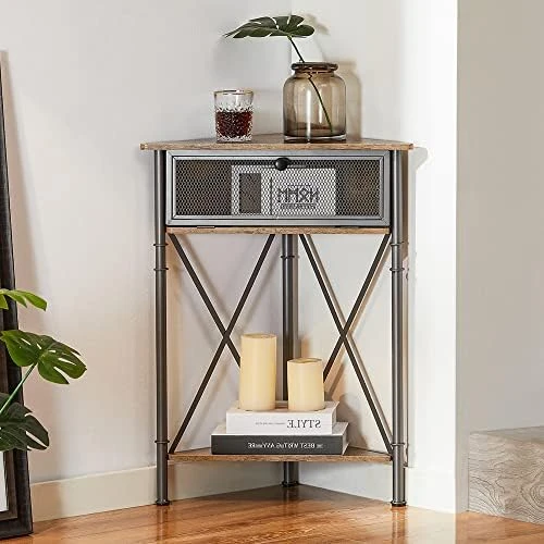 VECELO Cabinet/Table, 3-Tier Display Shelves With Protection Door, Metal Frame Storage Shelf Organizer For Small Space, Living Room, Kitchen, Bathroom, Set Of 2, Grey+Black - Image 12