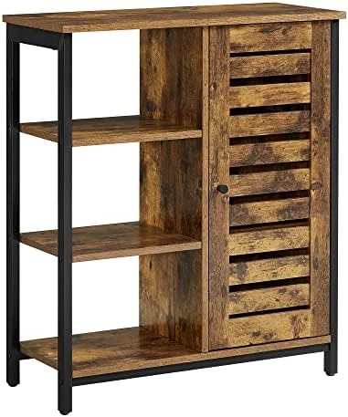 VASAGLE LOWELL Storage Cabinet, Cupboard, Multipurpose Cabinet, 3 Open Shelves And Closed Compartments, For Kitchen, Living Room, Bedroom, Industrial, Rustic Brown And Black ULSC74BX - Image 6