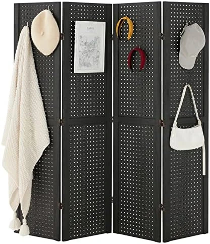 Haddockway 4 Panel Pegboard Display 5 Ft Folding Privacy Screen Wood Room Divider Portable Freestanding Display Board Wall Organizer For Craft Show, Jewelry, Retail, Cloth - Image 6