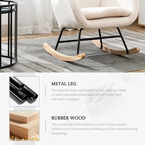 Tsuysi Teddy Rocking Chair Nursery, Upholstered Rocking Chairs With High Backrest And Armrests, Small Glider Chair For Nursery, Living Room, Bedroom (Beige) - Image 6