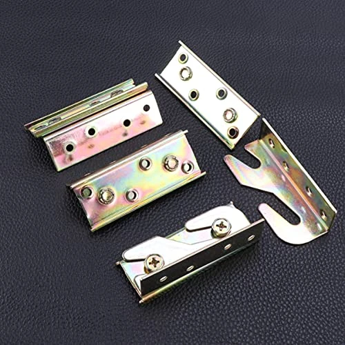 TEHAUX King Bed Frame Spring Door Hinge 4Pcs Bed Rail Brackets Thicken Bed Rail Fittings Zinc Plated Bed Rail Fasteners Snap Connectors Rail For Bed (Golden.) Heavy Duty Hinge King Size Mattress - Image 4