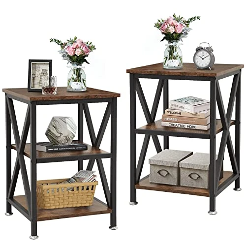 End Tables Set Of 2 With Storage, 16" D X 16" W X 24" H, 3-Tier Side Table Set Of 2 End Tables Living Room Set Of 2 Farmhouse, X-Shaped Night Stands For Bedrooms Set Of 2 Bedside Tables Set Of 2 - Image 3