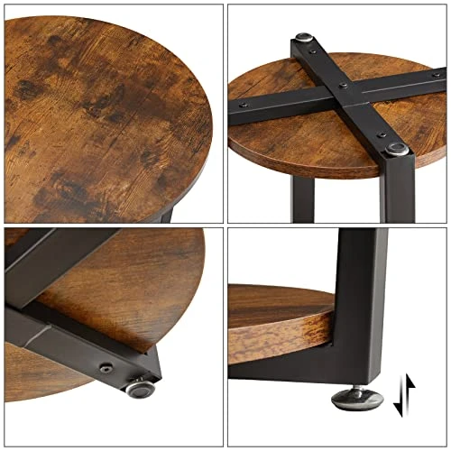 YMYNY Industrial End Table, 2 Tier Round Side Table With Sturdy Metal Frame, Vintage Nightstand For Living Room, Bedroom, Set Of 2, With Storage, Easy Assembly, Rustic Brown UHTMJ020H-2 - Image 5
