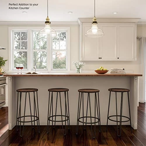 Lavish Home Bar Height Stools-Backless Barstools With Hairpin Legs Wood Seat-Kitchen Or Dining Room- Modern Farmhouse Accent Furniture (Set Of 2) - Image 5