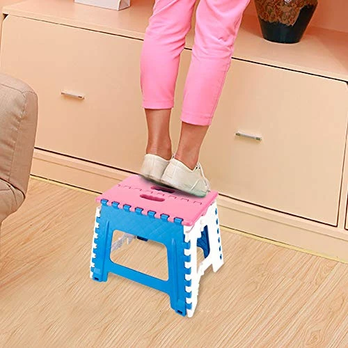 Folding Step Stool, Plastic Folding Step Stool Folding Stepping Stool Portable Step Stool For Living Room Study Bedroom School Outdoor (Pink) - Image 3
