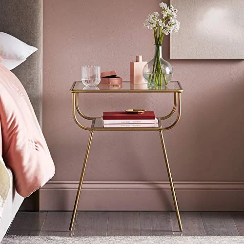 EKR Bedside Table Night Stands Side Table Tempered Glass Top For Bedrooms Living Room Mid Century Accent Metal Gold End Table Modern Living Furniture Home And Kitchen - Image 4