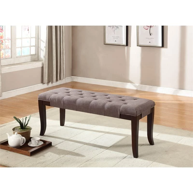 Roundhill Furniture Linon Fabric Tufted Bench, Brown - Image 2