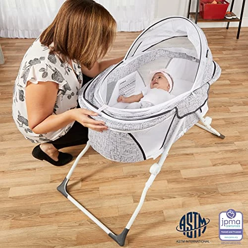 Dream On Me Karley Plus Baby Bassinet, Lightweight Compact Portable Bassinet, Easy And Quick Fold With Removable Double Canopy, Breathable Mesh Design, Cool Grey - Image 2