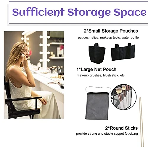 KAEGREEL 5 In 1 Chair Accessories Set For Makeup Artist Chair, Purple Director Chair Replacement Cover Canvas, 2 Portable Side Storage Bags And Hanging Mesh Bag (Not Including Chair) - Image 3