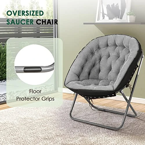 Tochiyoga Saucer Chairs For Adults, Oversized 265 Lb Saucer Chair For Bedroom, Papasan Chair With Cushion And Frame, Folding Saucer Chair, Moon Chair (Grey) - Image 4