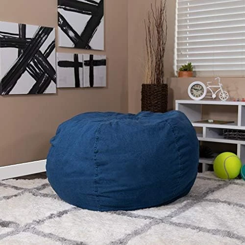 EMMA + OLIVER Oversized Solid Navy Blue Refillable Bean Bag Chair For All Ages - Image 8
