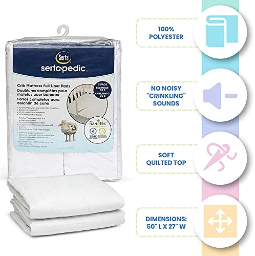 Delta Children Serta Sertapedic Crib Mattress Liner Pads (Pack Of 2) - 100% Waterproof With Nanotex Technology - Ideal For Potty Training - Washable (White) - Image 5