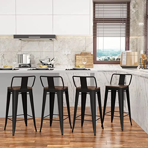 Changjie Furniture 24 Inch Bar Stools Counter Height Bar Stools Industrial Metal Barstools Set Of 4 For Home Kitchen (24 Inch, Black) - Image 4