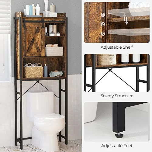VASAGLE Over The Toilet Storage, Over Toilet Bathroom Organizer And Space-Saving Rack, Freestanding Bathroom Shelves, Rustic Brown And Black UBTS003B01 - Image 6