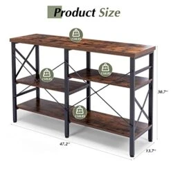 4 Tier Console Tables For Living Room With Storage, Industrial Front Entry Table For Entryway, Accent Storage Table For TV, Metal Entry Table,Wood Sofa Table With Shelves, Steel Frame Rustic Brown
