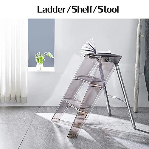 RR-YRF Acrylic Three-Step Ladder Nordic Household Multifunctional Ladder Transparent Folding Stool, Library Foot Pedal Non-Slip Ladder,A - Image 2