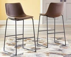 Signature Design By Ashley Centiar Urban Industrial 28.75" Pub Height Bucket Seat Barstool, 2 Count, Brown
