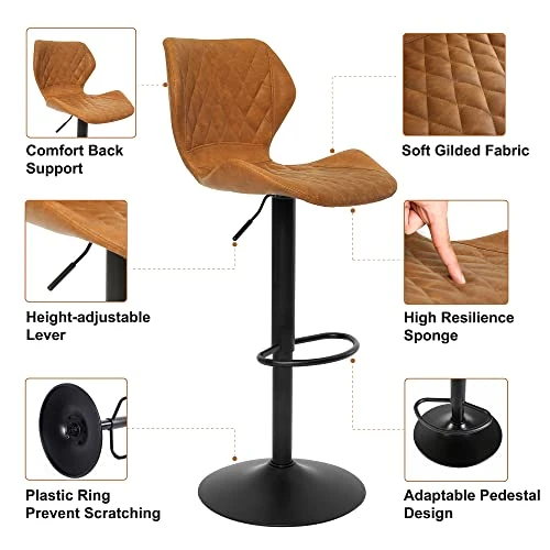 SUPERJARE Adjustable Bar Stools Set Of 2, Rustic Swivel Barstools With Back, Modern Counter Height Chairs For Pub Kitchen, Brown - Image 4