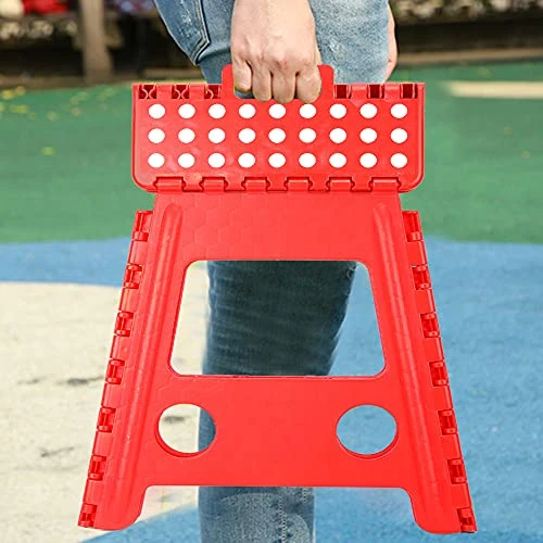 EVTSCAN 15.3” Folding Step Stool For Adults, Non-Slip Textured Grip Surface, Foldable Space Saving Design, Carrying Handle, Holds Up To 300 Pounds(Red)