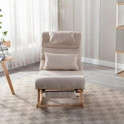 Aracari Rocking Chair, Nursery Glider Chair With Large Back & Pull Out Pedal, Accent Lounge Chair For Bedroom, Living Room, Beige