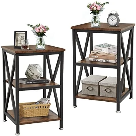 End Tables Set Of 2 With Storage, 16" D X 16" W X 24" H, 3-Tier Side Table Set Of 2 End Tables Living Room Set Of 2 Farmhouse, X-Shaped Night Stands For Bedrooms Set Of 2 Bedside Tables Set Of 2 - Image 5