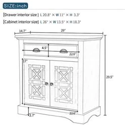 LZ LEISURE ZONE Retro Storage Cabinet, Wood Accent Cabinet With Doors And Drawers For Living Room Bedroom Entryway Bar Storage Table Home Office Furniture Storage Chest (Vintage White, 29 Inch)