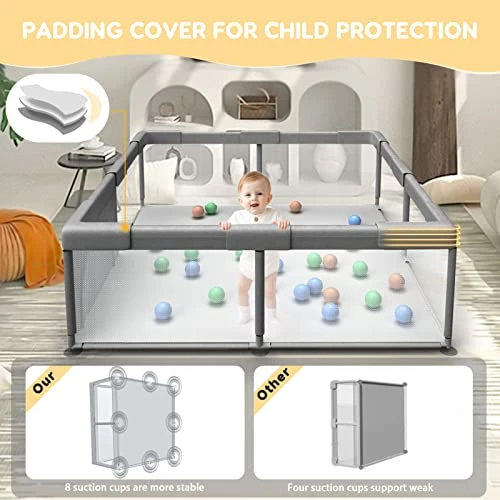 Baby Playard, Playpen For Babies And Toddlers With Gate, 50x50" Small Baby Fence, Sturdy Safety Playpen, Indoor & Outdoor Kids Activity Center (Dark Gray) - Image 3