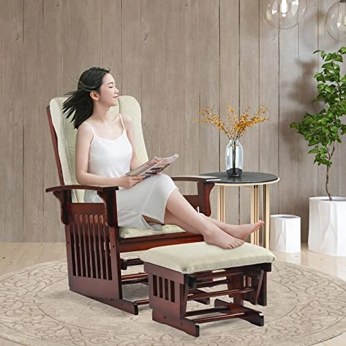 Gxcevsou Solid Wood Frame Accent Chair With Ottoman Foot Rest, Glider Chair For Nursery Rocking Chair With Anti-Pinching Thick Cushion, Chaise Lounge Chair For Bedroom, Office, Living Room - Image 2