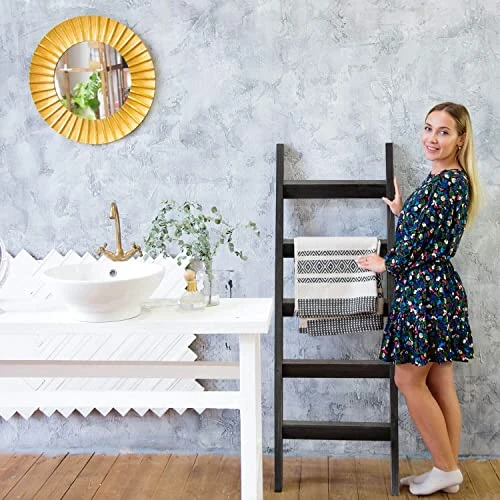 WAKAIP Blanket Ladder 5 Ft. Wood Rustic, Black Vintage - Image 3