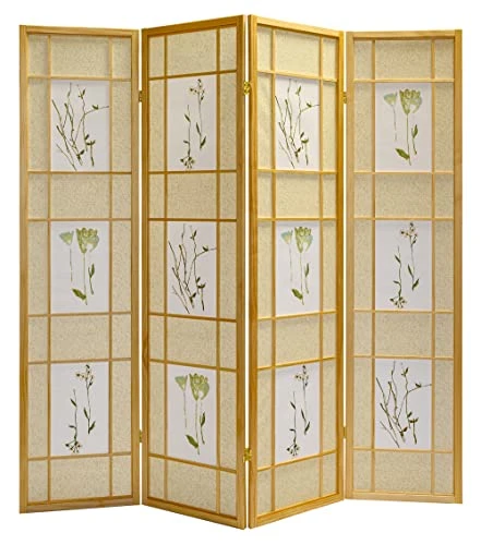 Legacy Decor 4 Panel Room Divider Privacy Screen Botanical Floral Accented Natural Color 71 Tall X 70 Inches Wide - Image 5