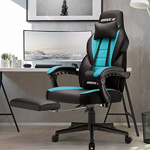 BOSSIN Gaming Chair, Leather Computer Desk Chair With Footrest And Headrest, Ergonomic Heavy Duty Design, Large Size High-Back E-Sports, Big And Tall Gaming Chair - Image 6