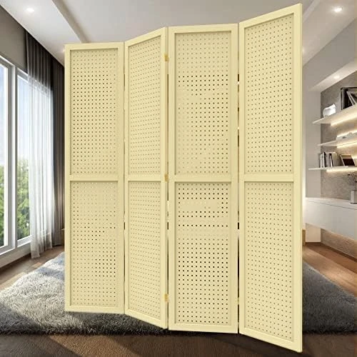 DURASPACE 4 Panel Room Divider 5.6 FT Pegboard Display Folding Wood Privacy Screen Pegboard Stand Organizer For Jewelry, Craft, Cloth, Art Display (White) - Image 7