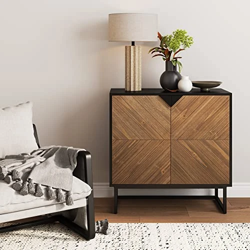 Nathan James Modern Storage, Buffet, Sideboard, Free Standing Accent Cabinet For Hallway, Entryway Or Living Room, 1, Walnut Brown/Black - Image 2