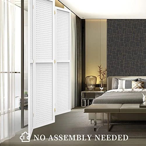 DURASPACE 4 Panel Room Divider 5.6 FT Pegboard Display Folding Wood Privacy Screen Pegboard Stand Organizer For Jewelry, Craft, Cloth, Art Display (White) - Image 4