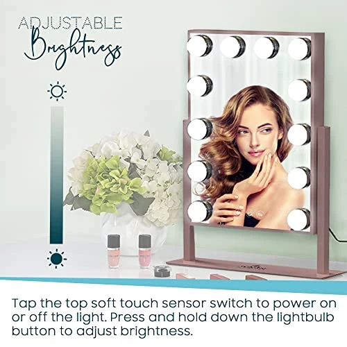 Impressions Vanity Hollywood Tri-Tone XL Makeup Mirror With 12 LED Bulbs, Vanity Dressing Mirror With 360 Degree Swivel (Rose Gold) - Image 5