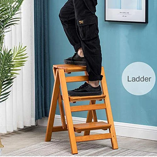Folding Step Stool Step Ladder 3 Tier, Multi-Functional Folding Solid Wood Ladder Stool, Step Stool Household Muliti-Color Step Ladder Stool For Household And Office 330lbs - Image 3