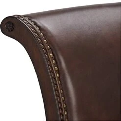 55 Downing Street Addison Walnut Wood Swivel Bar Stool Brown 26" High Traditional Scroll Mocha Grain Leather Upholstered Round Cushion With Backrest Footrest For Kitchen Counter Island Home