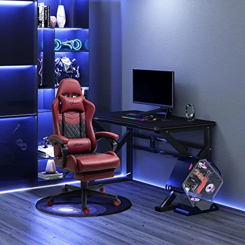 Vinsetto Racing Gaming Chair Diamond PU Leather Office Gamer Chair High Back Swivel Recliner With Footrest, Lumbar Support, Adjustable Height, Red - Image 2