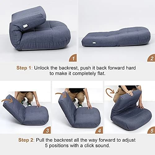 Crestlive Products Easy Lounge, Adjustable Padded Floor Chair With Back Support, Comfortable Folding Chair With Backrest For Home And Office, Floor Pillow For Meditation Or As Gaming Chair (Blue) - Image 3