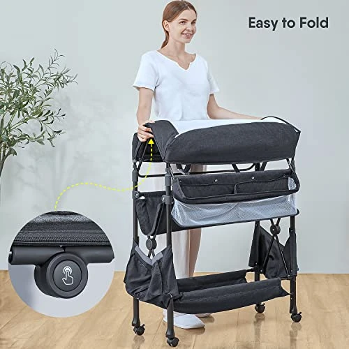 Portable Baby Changing Table, BabyBond Foldable Changing Table Dresser Waterproof Diaper Changing Table Height Adjustable Changing Station For Infant And Newborn(Grey)