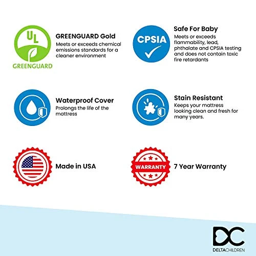 Delta Children Twinkle Galaxy Dual Sided Crib And Toddler Mattress - Premium Sustainably Sourced Fiber Core - Waterproof - GREENGUARD Gold Certified (Non-Toxic) - 7 Year Warranty - Made In USA - Image 4