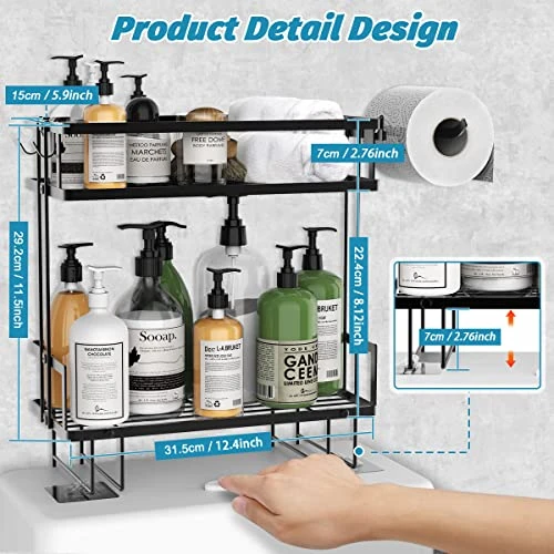 Vikiciy Over The Toilet Storage, 2-Tier Bathroom Organizer Shelves, Extended Edition Toilet Rack, Upgrade Version (2022) - Image 2